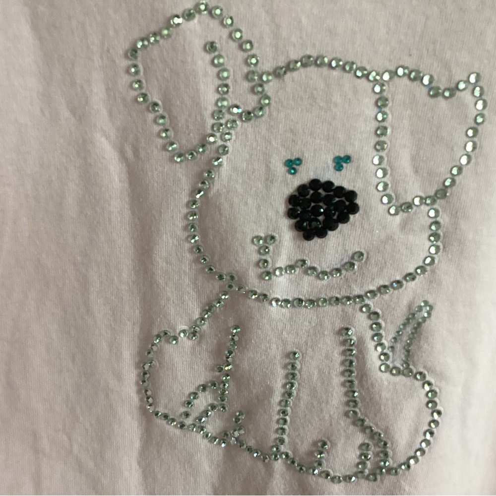 Hand Crafted White Short Sleeve Tee with Sparkling Dog Design